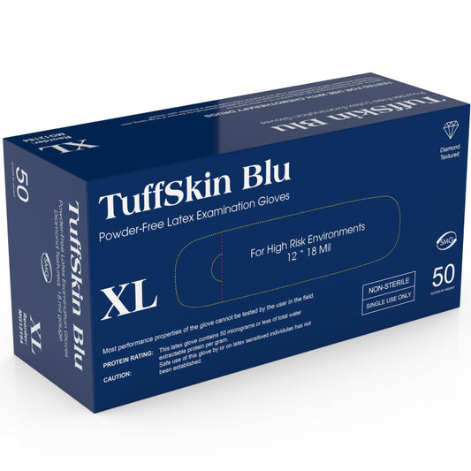 TuffSkin Blu Latex Exam Gloves, Diamond Textured